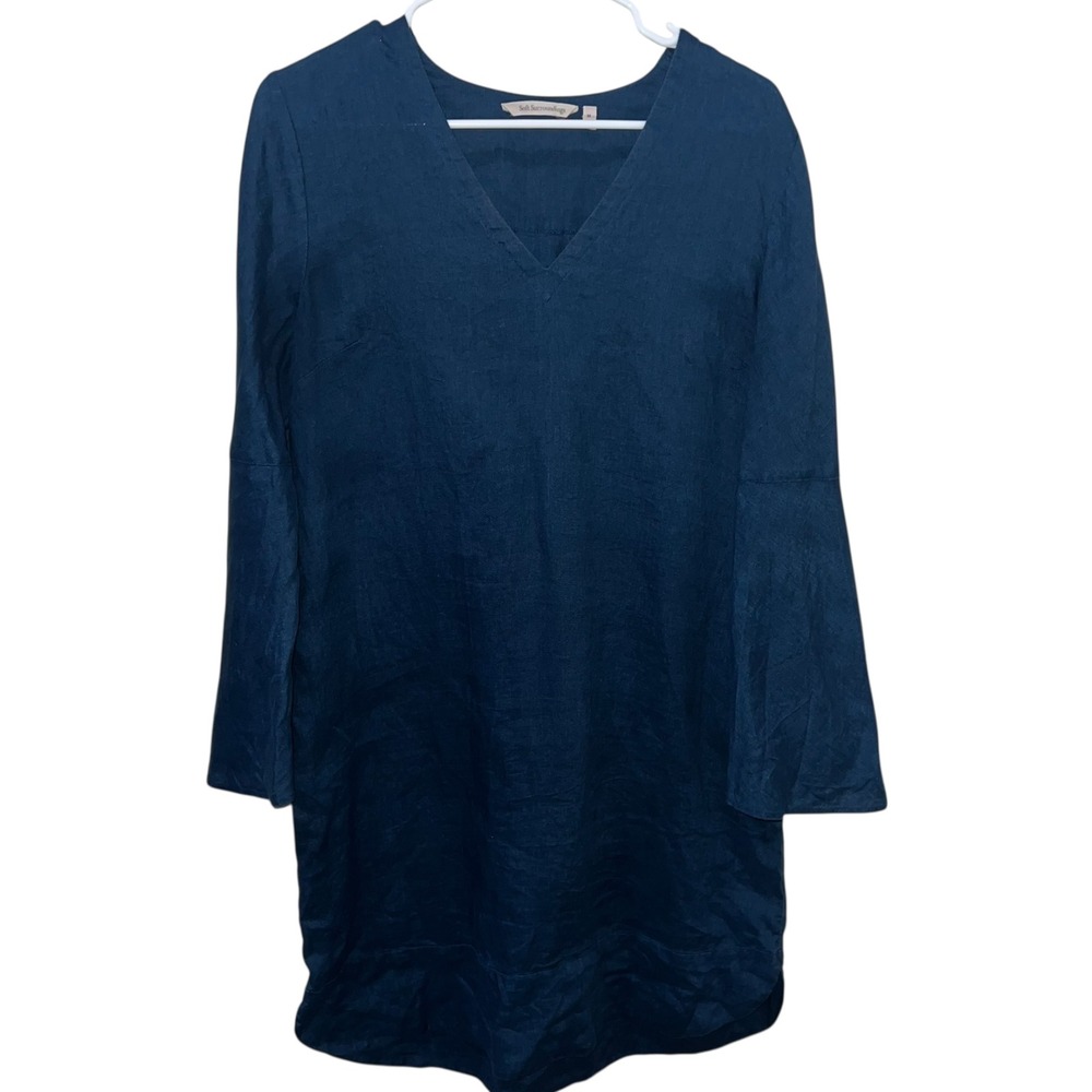Soft Surroundings Milano 100% Linen Dress Blue Women's Size Medium Beachy